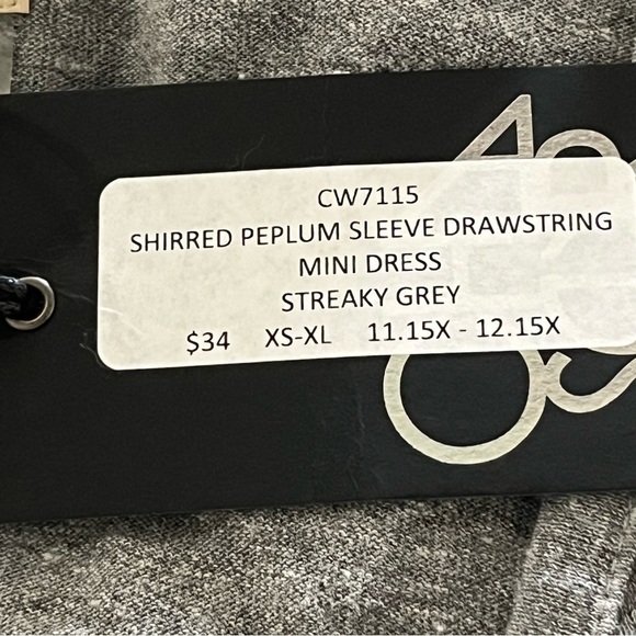 Chaser Shirred Peplum Sleeve Drawstring Mini Dress Streaky Grey Med - Picture 7 of 10